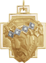 14K Gold Round Natural Diamond Face of Jesus Pendant (Ecce Homo)