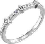 14K Gold Round Natural Diamond Accented Stackable Ring V - White Gold