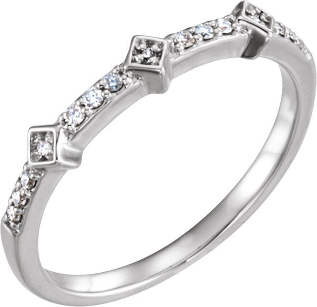 14K Gold Round Natural Diamond Accented Stackable Ring V - White Gold
