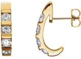 14K Gold Round Natural Diamond Channel-Set J-Hoop Earrings – 3.2-3.5mm Stones - Yellow Gold
