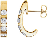14K Gold Round Natural Diamond Channel-Set J-Hoop Earrings – 3.2-3.5mm Stones - Yellow Gold