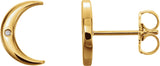 14K Gold Round Natural Diamond Crescent Earrings - Yellow Gold