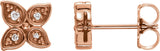 14K Gold Round Natural Diamond Leaf Earrings - Rose Gold