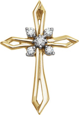 14K Gold Round Natural Diamond Accented Cross Pendant – 1/6 CTW - Two-Tone