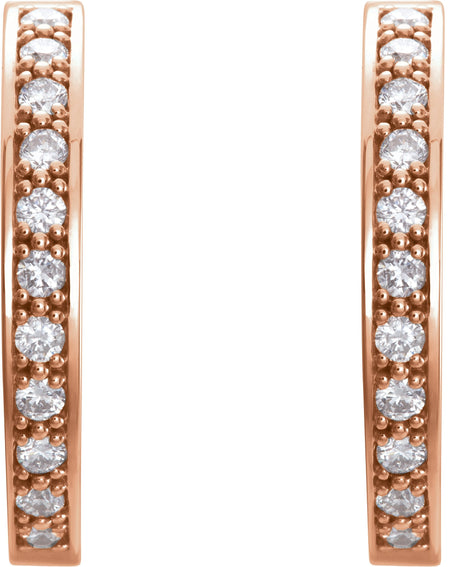 14K Gold Round Natural Diamond Inside-Outside Hoop Earrings – 1.8mm Stones - Rose Gold