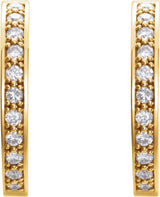 14K Gold Round Natural Diamond Inside-Outside Hoop Earrings – 1.8mm Stones - Yellow Gold - view 2