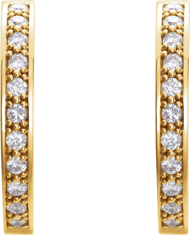 14K Gold Round Natural Diamond Inside-Outside Hoop Earrings – 1.8mm Stones - Yellow Gold - view 2