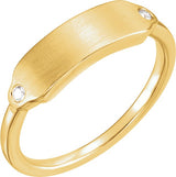 14K Gold Round Natural Diamond Rectangle Signet Ring - Yellow Gold