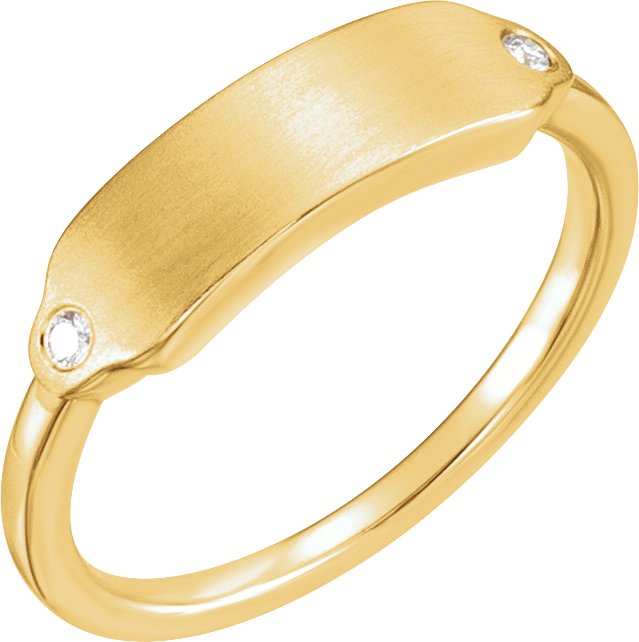 14K Gold Round Natural Diamond Rectangle Signet Ring - Yellow Gold