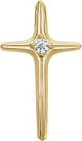 14K Gold Round Natural Diamond Solitaire Cross Pendant – 2.7mm Stones - Yellow Gold