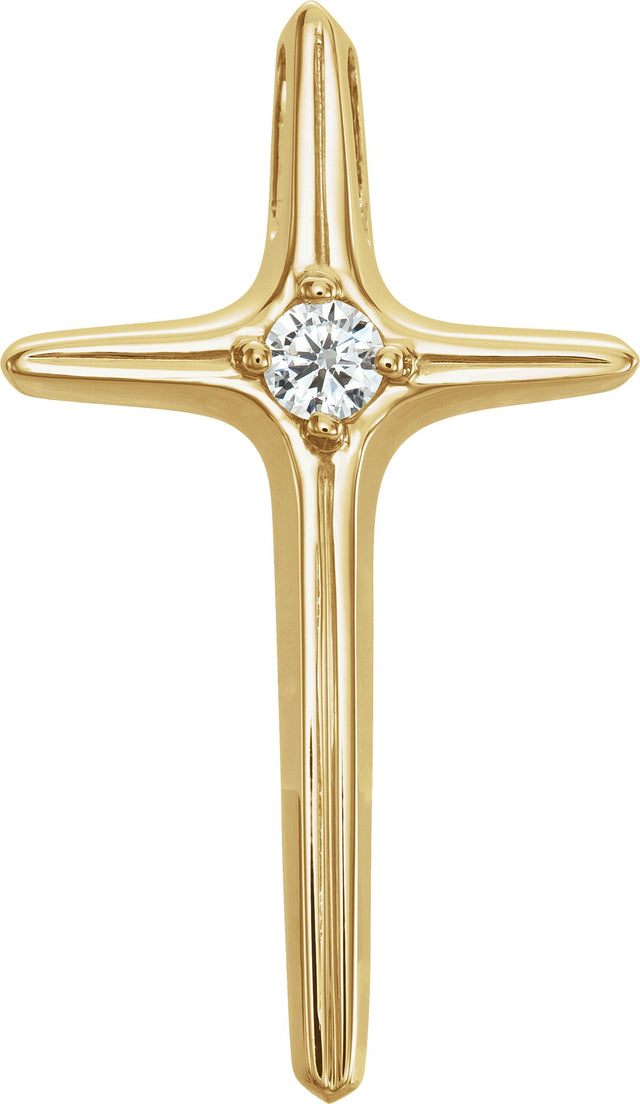 14K Gold Round Natural Diamond Solitaire Cross Pendant – 2.7mm Stones - Yellow Gold