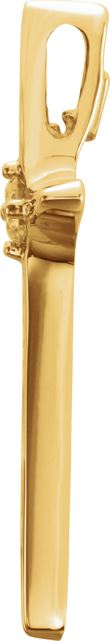 14K Gold Round Natural Diamond Solitaire Cross Pendant – 2.7mm Stones - Yellow Gold - view 2