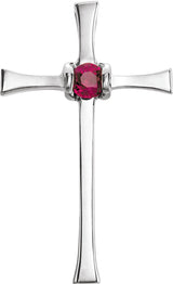 14K Gold Round Natural Ruby Solitaire Cross Pendant III - White Gold