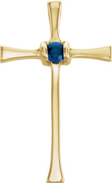 14K Gold Round Natural Blue Sapphire Solitaire Cross Pendant – 0 CTW - Yellow Gold
