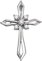 14K Gold Round Natural Diamond Accented Cross Pendant – 1/6 CTW - White Gold