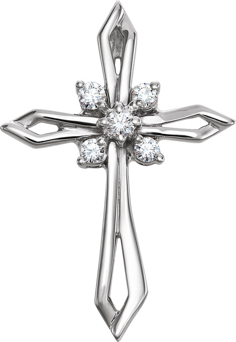 14K Gold Round Natural Diamond Accented Cross Pendant – 1/6 CTW - White Gold
