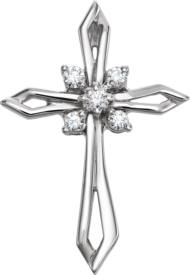 14K Gold Round Natural Diamond Accented Cross Pendant – 1/6 CTW - White Gold