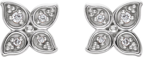 Platinum Round Natural Diamond Leaf Earrings - view 2