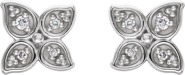 Platinum Round Natural Diamond Leaf Earrings - view 2