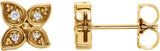 14K Gold Round Natural Diamond Leaf Earrings - Yellow Gold