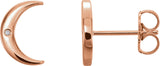 14K Gold Round Natural Diamond Crescent Earrings - Rose Gold