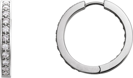 14K Gold Round Natural Diamond Inside-Outside Hoop Earrings – 1.8mm Stones - White Gold