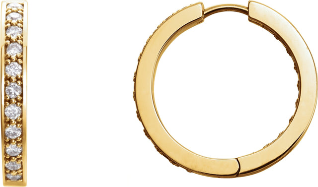 14K Gold Round Natural Diamond Inside-Outside Hoop Earrings – 1.8mm Stones - Yellow Gold