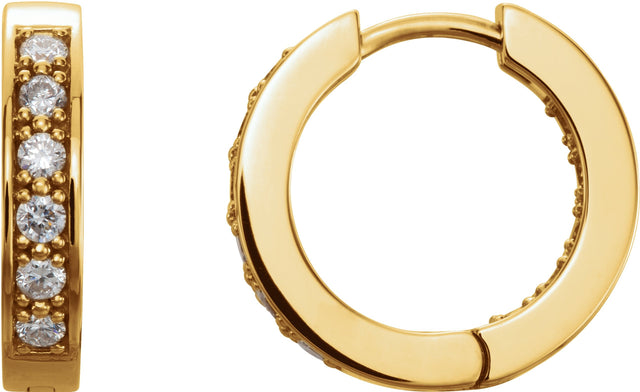 14K Gold Round Natural Diamond Inside-Outside Hoop Earrings – 1.8mm Stones - Yellow Gold