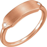 14K Gold Round Natural Diamond Rectangle Signet Ring - Rose Gold