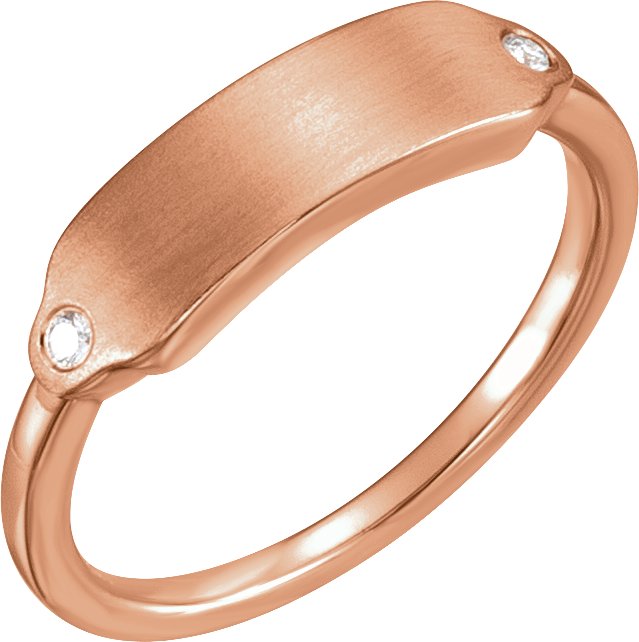 14K Gold Round Natural Diamond Rectangle Signet Ring - Rose Gold
