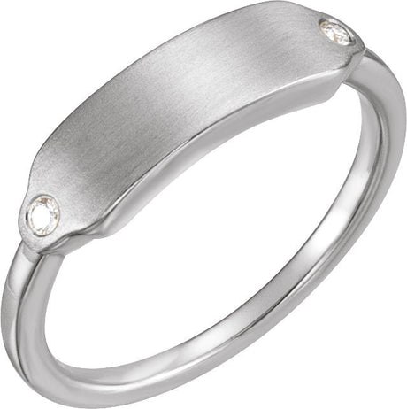 Platinum Round Natural Diamond Rectangle Signet Ring
