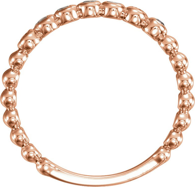 14K Gold Round Natural Aquamarine Stackable Bead Ring - Rose Gold - view 2