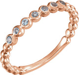 14K Gold Round Natural Aquamarine Stackable Bead Ring - Rose Gold