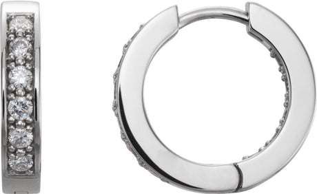 14K Gold Round Natural Diamond Inside-Outside Hoop Earrings – 1.8mm Stones - White Gold