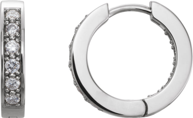 14K Gold Round Natural Diamond Inside-Outside Hoop Earrings – 1.8mm Stones - White Gold