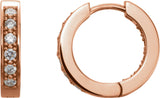 14K Gold Round Natural Diamond Inside-Outside Hoop Earrings – 1.8mm Stones - Rose Gold