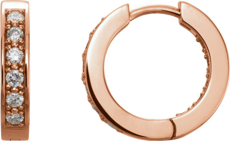 14K Gold Round Natural Diamond Inside-Outside Hoop Earrings – 1.8mm Stones - Rose Gold