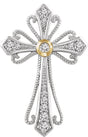 14K Gold Round Natural Diamond Beaded Cross Pendant
