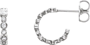14K Gold Round Natural Diamond Bezel-Set Hoop Earrings II - White Gold