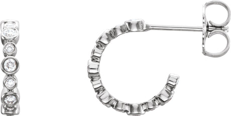 14K Gold Round Natural Diamond Bezel-Set Hoop Earrings II - White Gold
