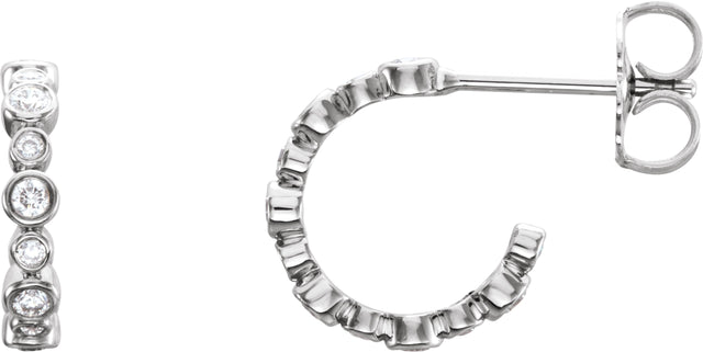 14K Gold Round Natural Diamond Bezel-Set Hoop Earrings II - White Gold
