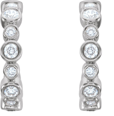Platinum Round Natural Diamond Bezel-Set Hoop Earrings II - view 2