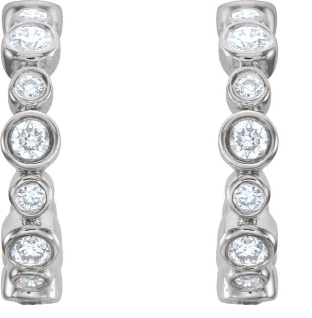 14K Gold Round Natural Diamond Bezel-Set Hoop Earrings II - White Gold - view 2