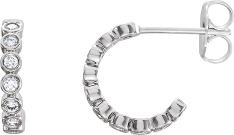 14K Gold Round Natural Diamond Bezel-Set Hoop Earrings – 1.5mm Stones - White Gold