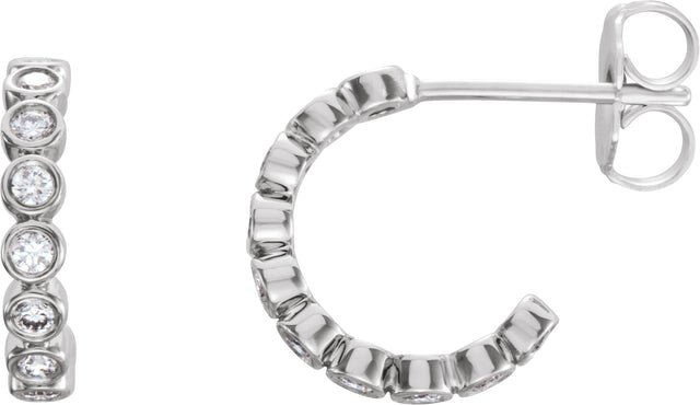 14K Gold Round Natural Diamond Bezel-Set Hoop Earrings – 1.5mm Stones - White Gold