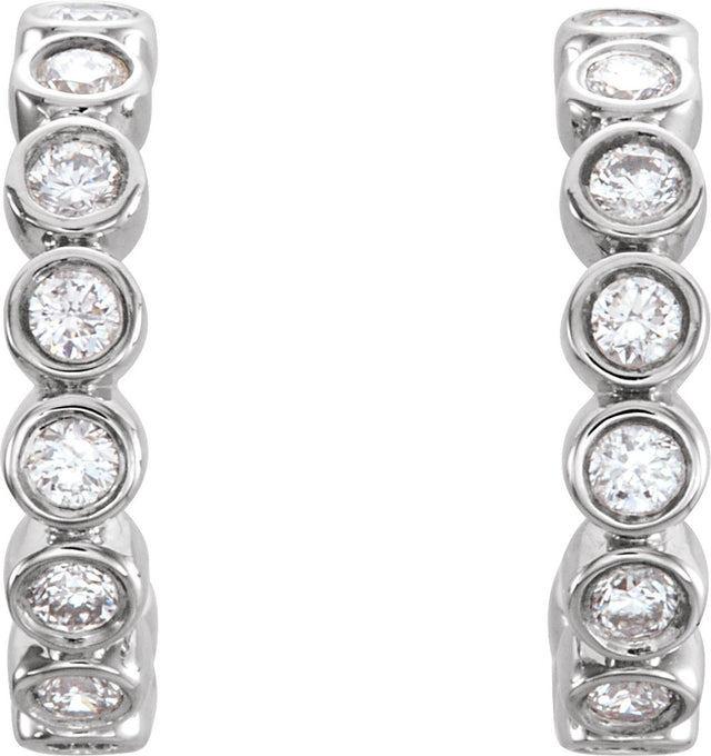 14K Gold Round Natural Diamond Bezel-Set Hoop Earrings – 1.5mm Stones - White Gold - view 2