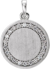 14K Gold Round Natural Diamond Engravable Halo-Style Necklace or Pendant - White Gold