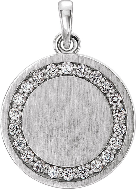 14K Gold Round Natural Diamond Engravable Halo-Style Necklace or Pendant - White Gold