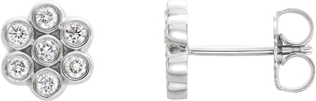 Platinum Round Natural Diamond Cluster Earrings – 1.7mm Stones