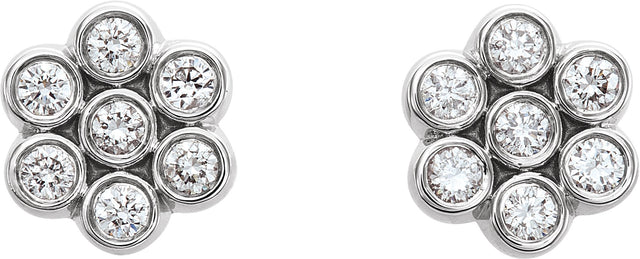 14K Gold Round Natural Diamond Cluster Earrings VIII - White Gold - view 2